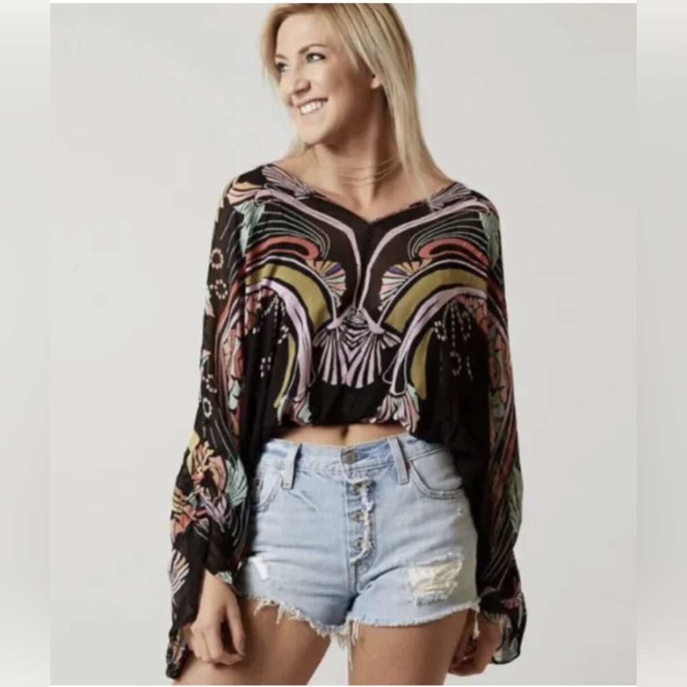 Free People Beneath The Sea Chiffon Butterfly Top - Picture 2 of 4